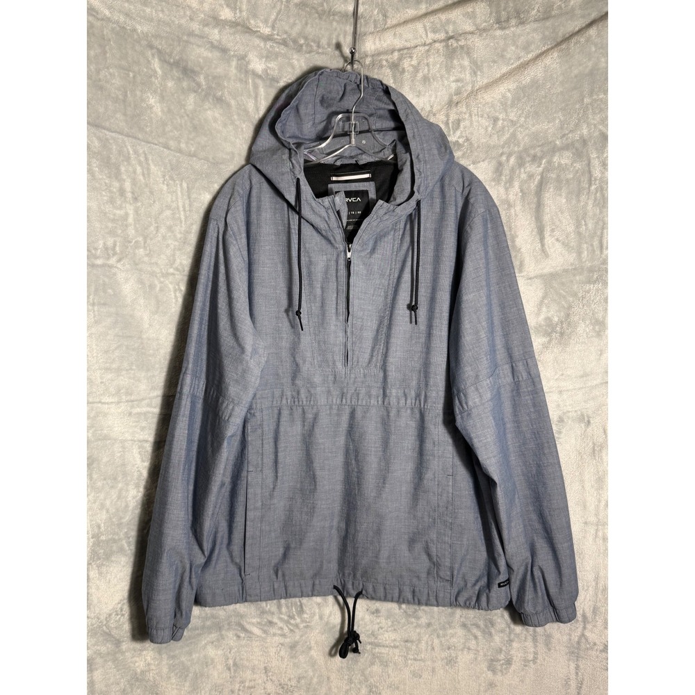 RVCA Mens‎ Blue Chambray Half Zip Hooded Anorak Jacket XL ME704BRA Windbreaker